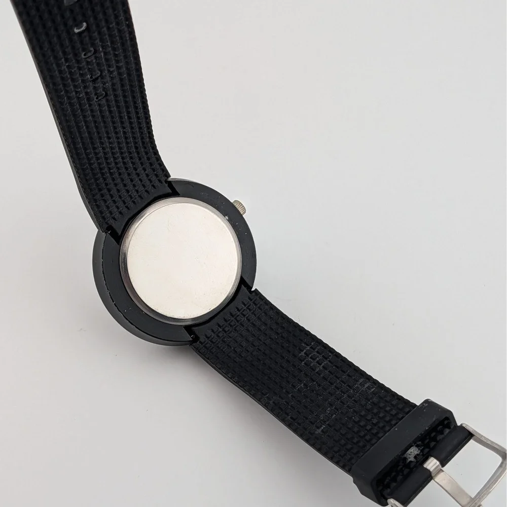Men's 44mm Black Rotating Disc Mystery Dial Quartz Watch Rubber Strap